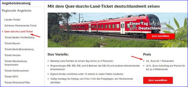 Билет Quer-durchs-Land-Ticket